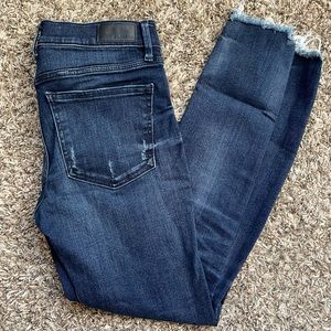 Express Dark Wash Raw Hem Jeggings